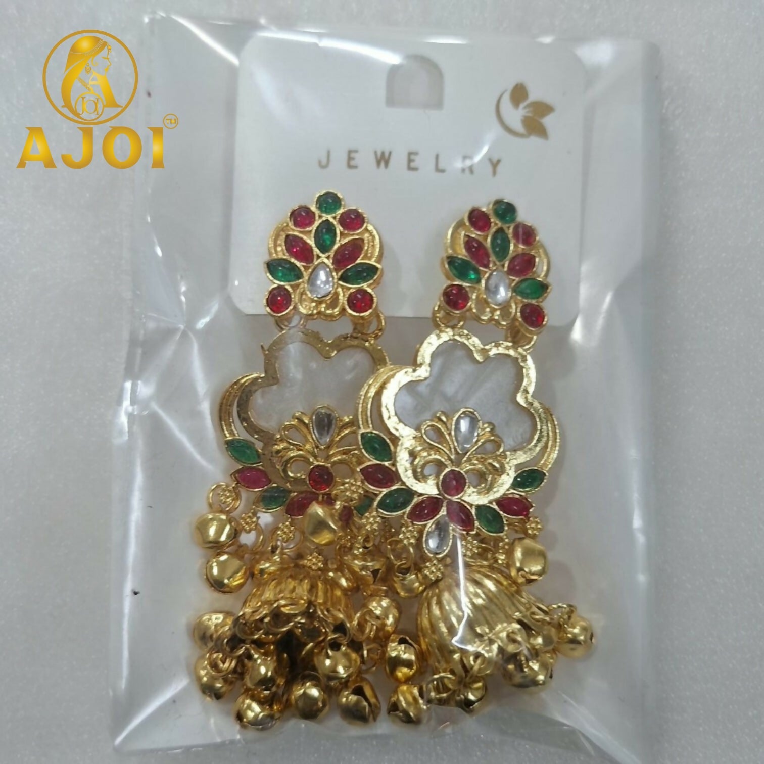 White Kundan Floral Jhumka Earrings with Stone Work Traditional Ethnic Design