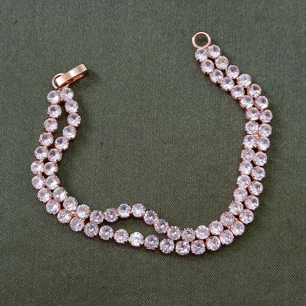 Rose Gold Plated Ad Stone Double Line Bracelet