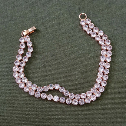 Rose Gold Plated Ad Stone Double Line Bracelet