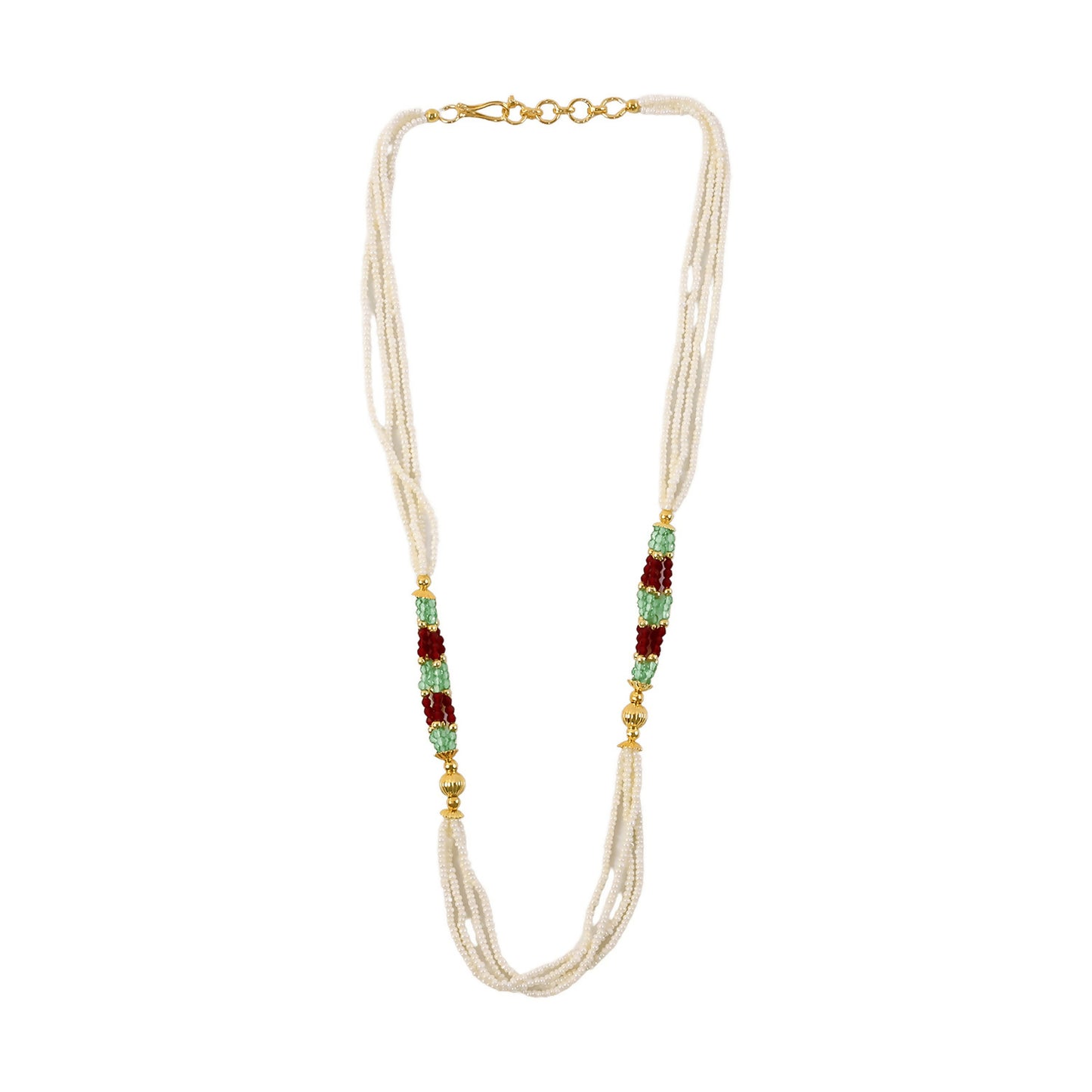 Elegant White Beaded Mala with Red & Green Traditional Design for Women