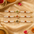 Kundan Meenakari Rakhi Set – Multicolor Rudraksha & Pearl