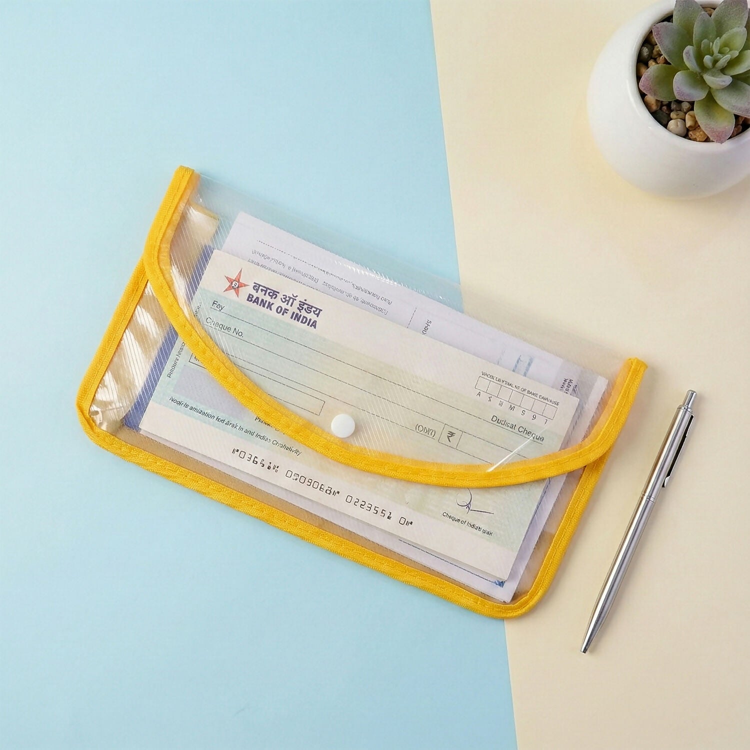 Transparent Document Folder with Button Closure – Multicolour(1 Piece)