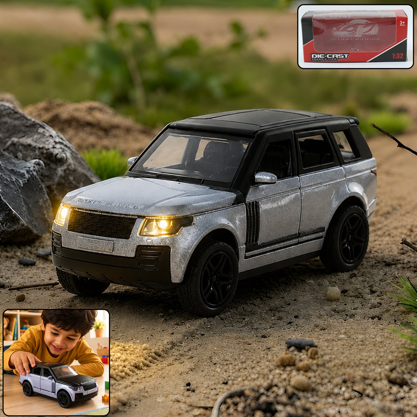 Light and Sound Metal Pull Back Car Toy, Die Cast SUV Model for Kids (1 Pc)