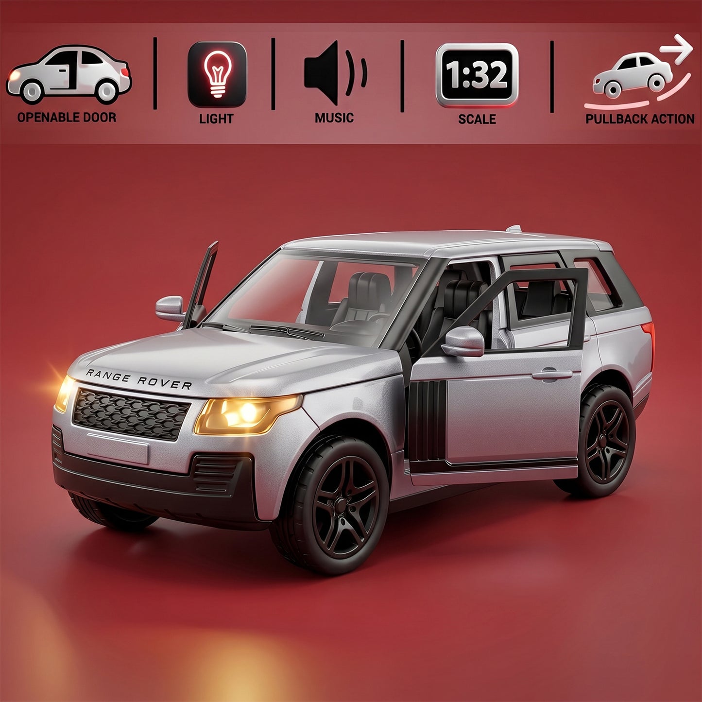Light and Sound Metal Pull Back Car Toy, Die Cast SUV Model for Kids (1 Pc)