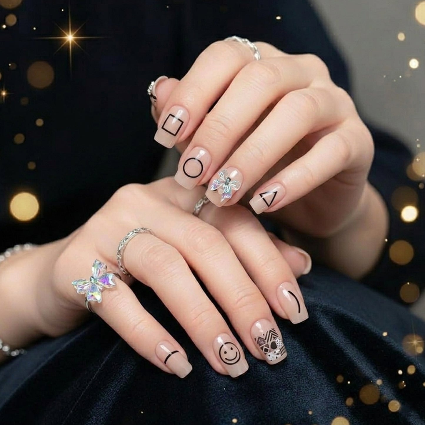 Artificial False Nail Set Reusable Press-On Fake Nails with Glue for Women (1 Set)