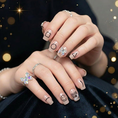 Artificial False Nail Set Reusable Press-On Fake Nails with Glue for Women (1 Set)