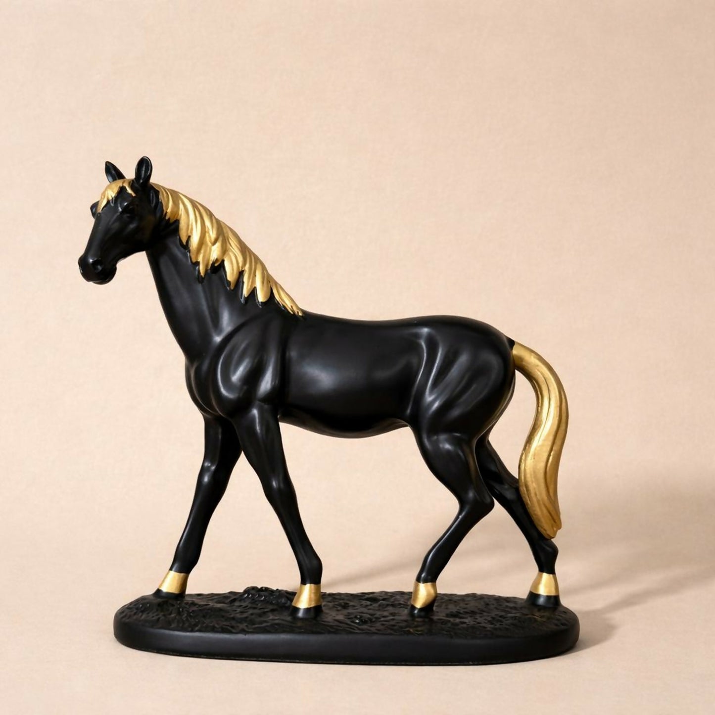 Black Horse Showpiece for Home Decor with Gold Finish