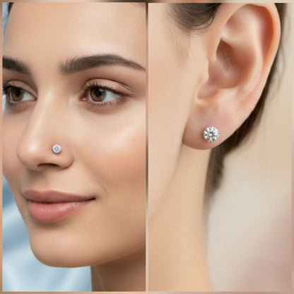 Rose gold Plated Round AD Flat Back Stud Earrings Set of 3 Pairs