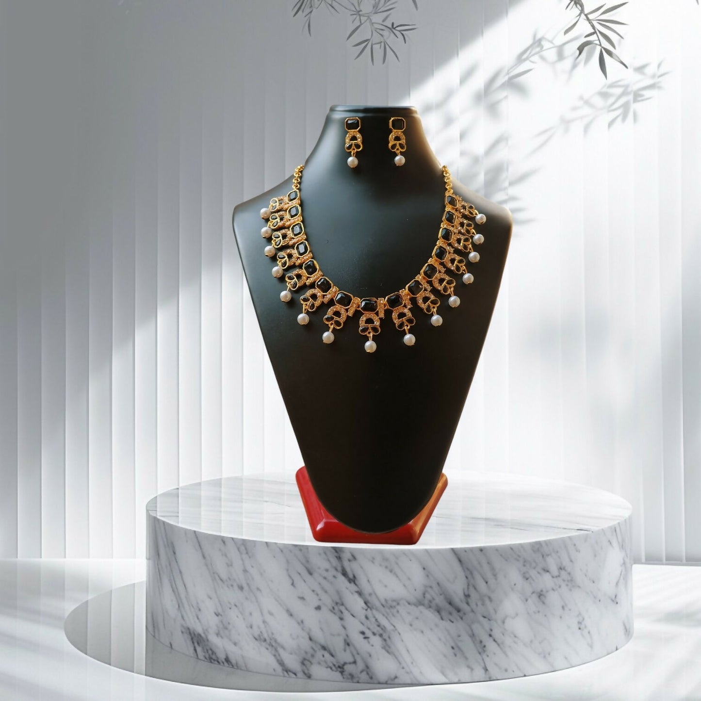 Elegant Floral Necklace & Earrings Set with Stone Accents