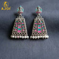 Silver Temple Style Pearl Drop Earrings – Elegant Traditional Jewelry