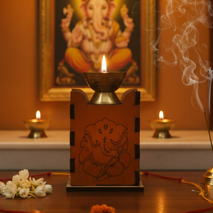 Ganesh Wooden Diya Stand | MDF Pooja Lamp for Diwali, Mandir & Gifting