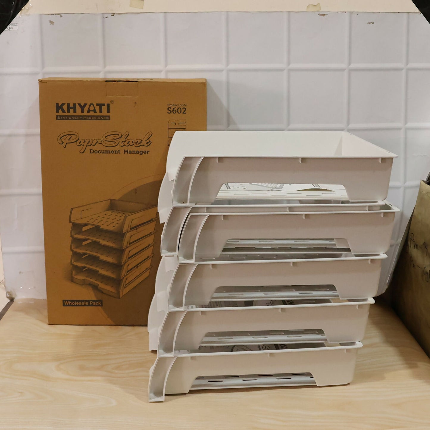 Khyati document organizer with stationery on desk