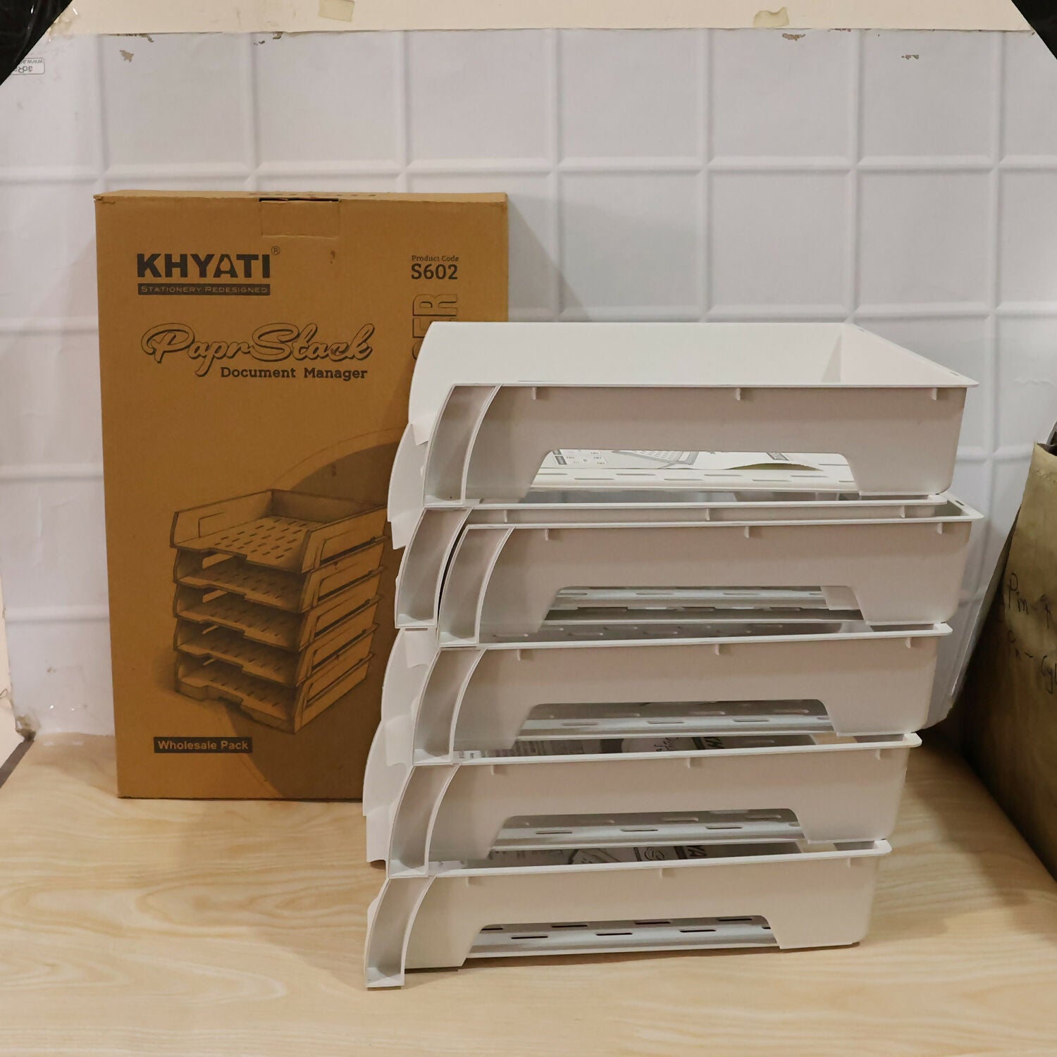 Khyati document organizer with stationery on desk