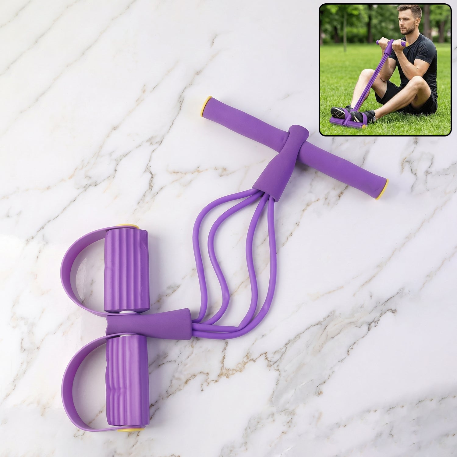 Portable pull rope resistance exerciser with foot pedal