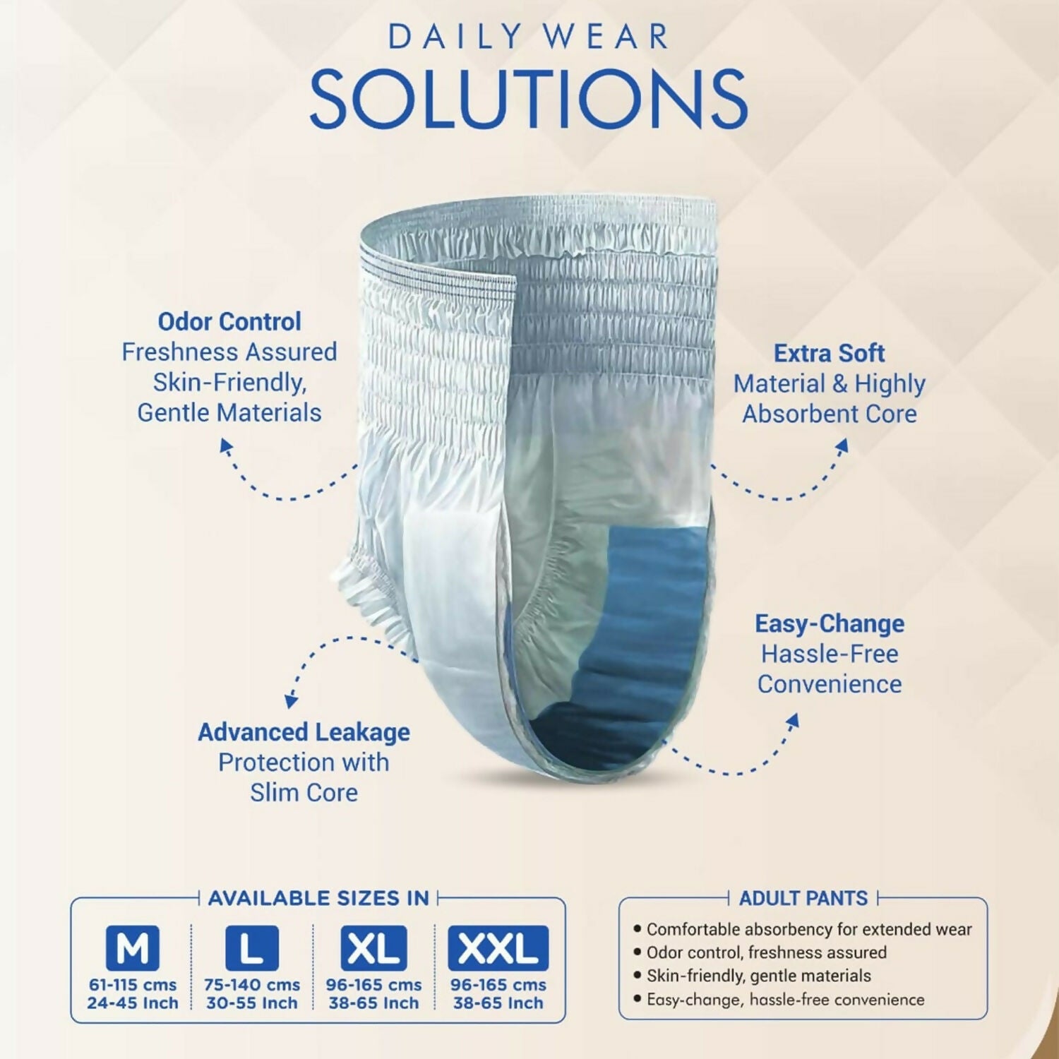 Adult diaper pants stretchable fit