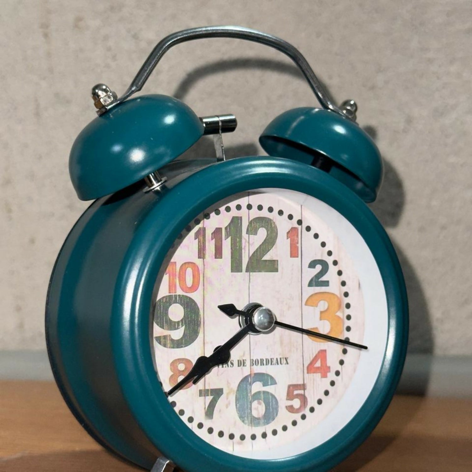 Vintage Twin Bell Alarm Clock for Bedroom & Desk, Teal Analog Silent Clock