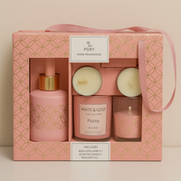 Luxury Peony Fragrance Gift Set – Foxy Home Fragrances White & Gold Collection | Scented Candle & Reed Diffuser Combo with Tealight Candles | Elegant Home Décor Gift Set for Women