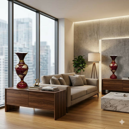 Wine-Red Antique Metal Flower Pot from the side view