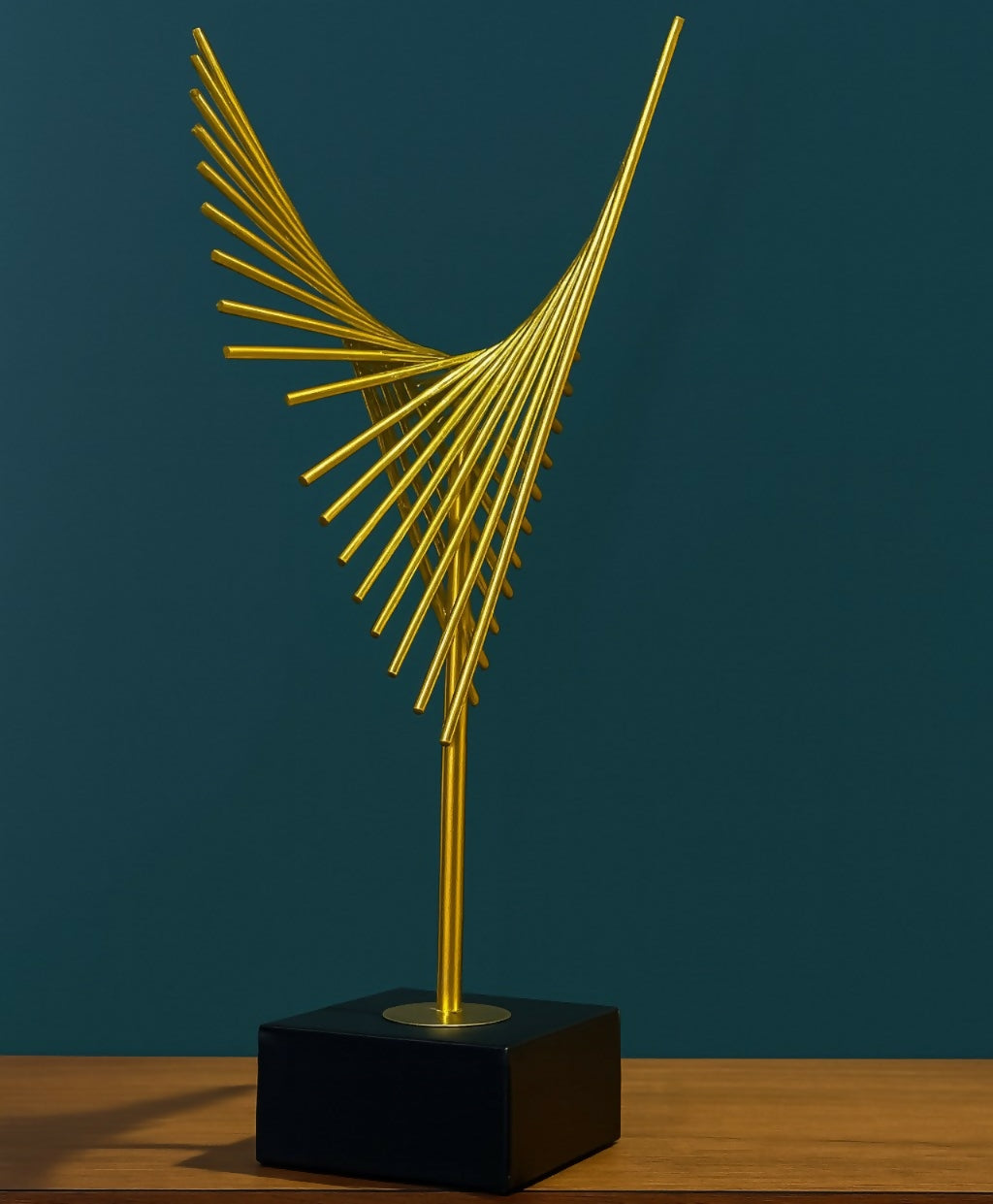 Modern Metal Abstract Table Showpiece with Gold Fan Design