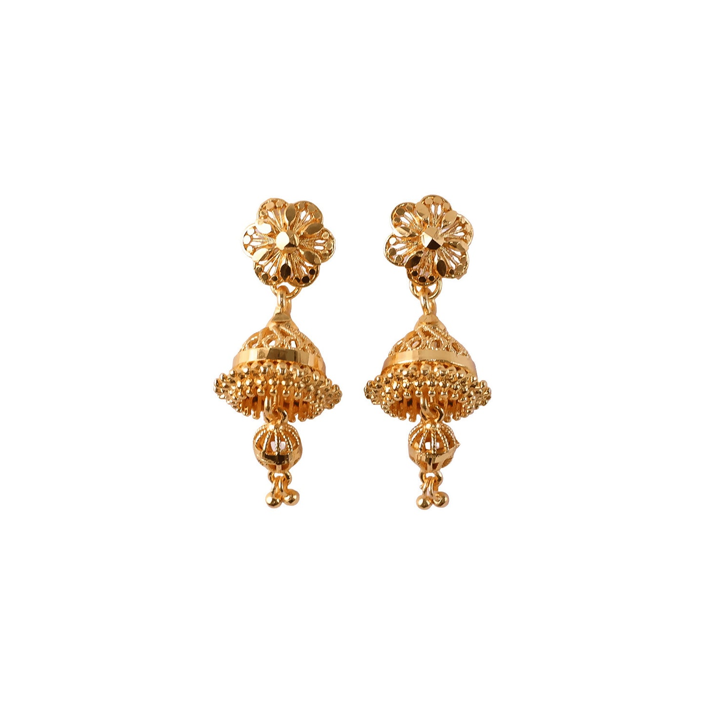 Premium Matte Gold Floral Drop Jhumkas – Lightweight Ethnic Jewelry