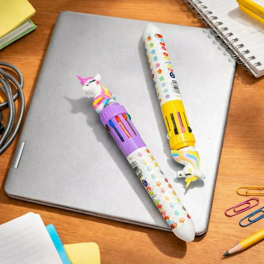 Unicorn 10-in-1 Multicolor Pen for Kids | Cute Cartoon Writing Pen (SET OF 2)