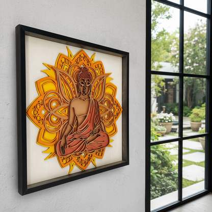 Handcrafted Wooden Buddha Wall Art – Multi-Layer 3D Wall Frame | Peaceful Mandala Design | Spiritual Home Decor Gift | Handmade Indian Artwork