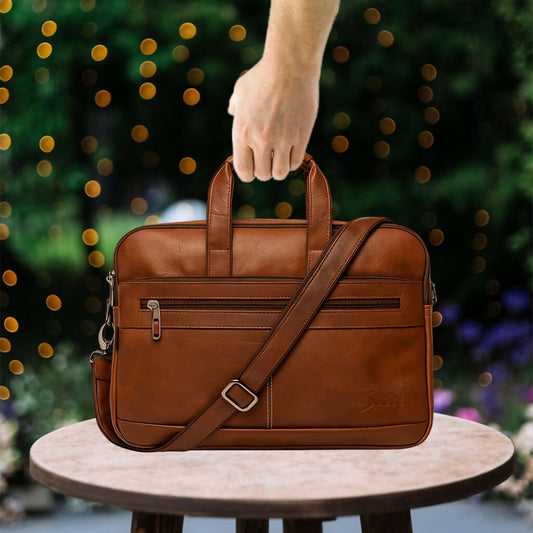 Premium Brown Leather Laptop Bag for Men & Women | 15.5 Inch Office Messenger Bag with Adjustable Shoulder Strap | Stylish Business Briefcase for Work, College & Travel