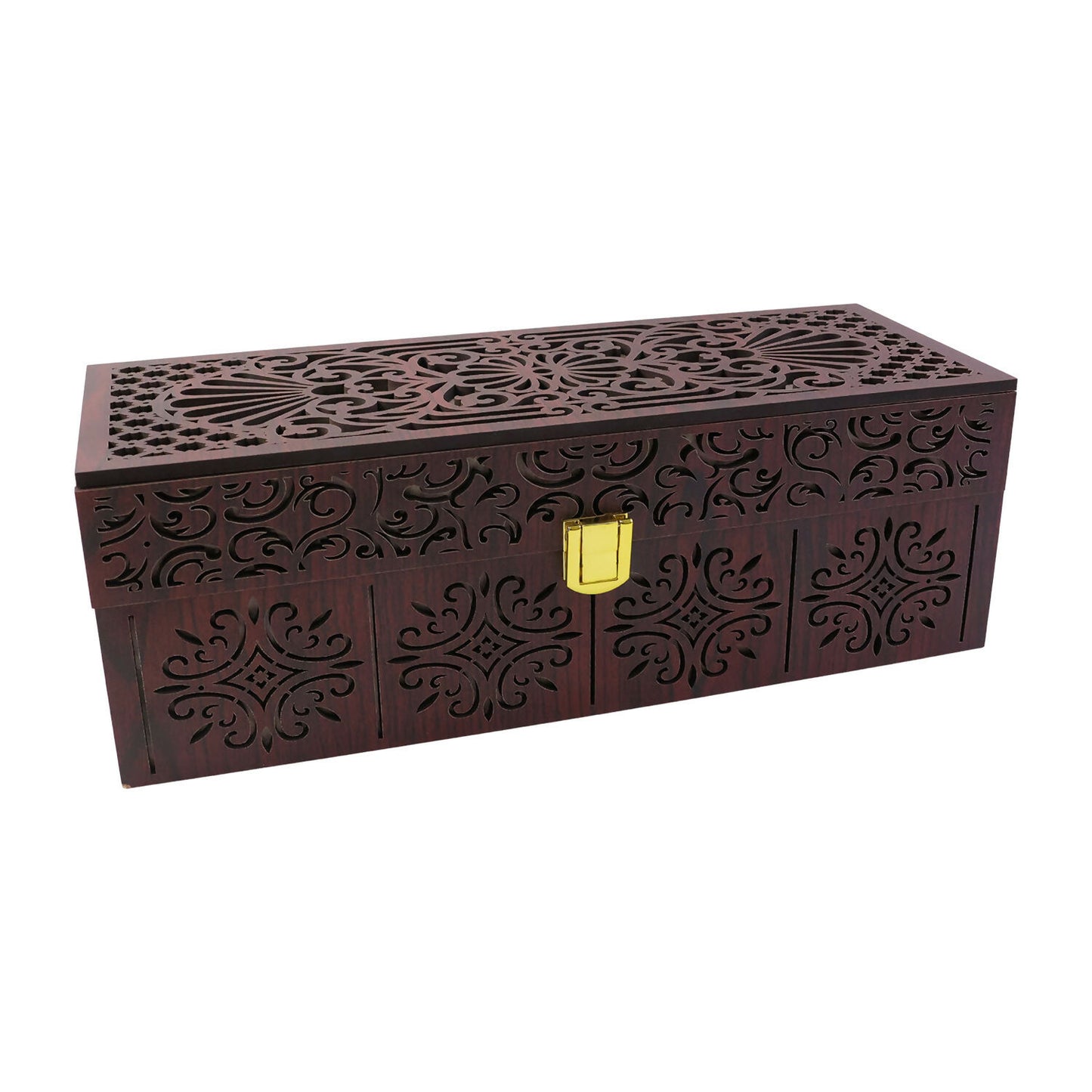 Dry fruit storage box used as kitchen decor with snacks inside jars
