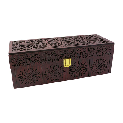 Dry fruit storage box used as kitchen decor with snacks inside jars