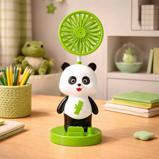 Panda Desk Fan with Pen Holder, Sharpener & Mobile Stand