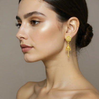 Classic Sunflower Shape Jhumka with Dangling Chains