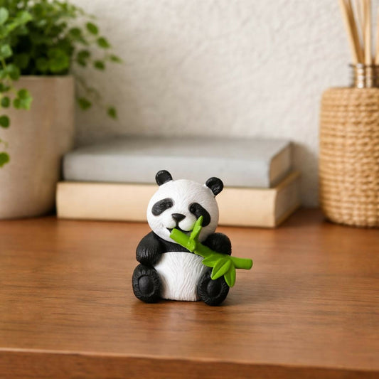 Cute Panda Eating Bamboo poly-resin Showpiece | Mini Panda Decorative Figurine