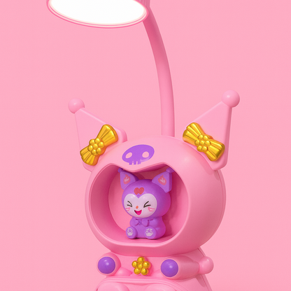 Cute Pink Character LED Table Lamp with Night Light & USB Charging