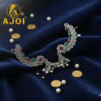Royal Gemstone Leaf Earrings