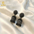 Black Crystal Studded Jhumka Earrings – Elegant Lightweight Design
