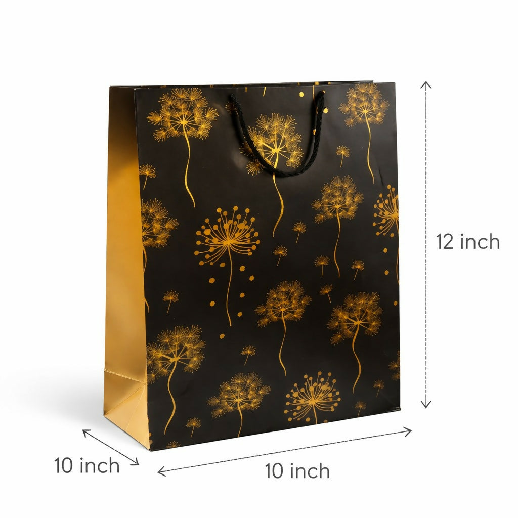 Premium Gold Floral Gift Bag with Handle Paper Carry Bag