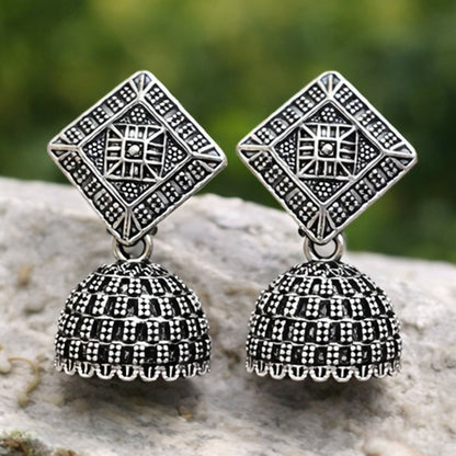 Oxidized Silver Floral Jhumka Earrings for Women – Traditional Ethnic Designer Jewelry