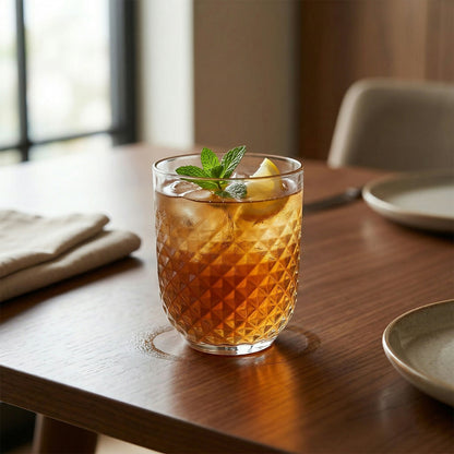 Premium Diamond Textured Plastic Glass Set Crystal Clear Tumblers for Drinks (4 Pc)