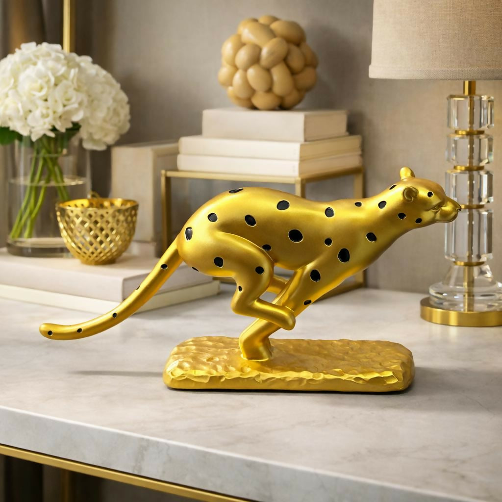 Running leopard showpiece statue front view