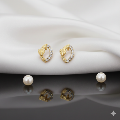 Gold-Plated AD Oval Stud Earrings | Daily Wear Leaf Design for women and girls