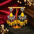 Elegant Oxidized Silver-Tone Emerald Yellow Crystal Drop Earrings – Ethnic Chandbalis with Sparkling Stones