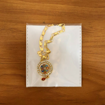 Designer Gold Pendant Necklace with Colorful Stone Mandala