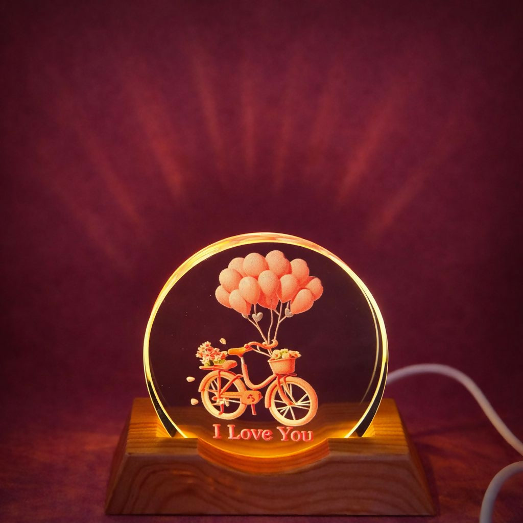 Romantic 3D Acrylic LED Night Lamp with Wooden Base for Bedroom & Gifting