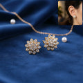 Floral CZ Stud Earrings – Elegant Gold Tone Finish for Women