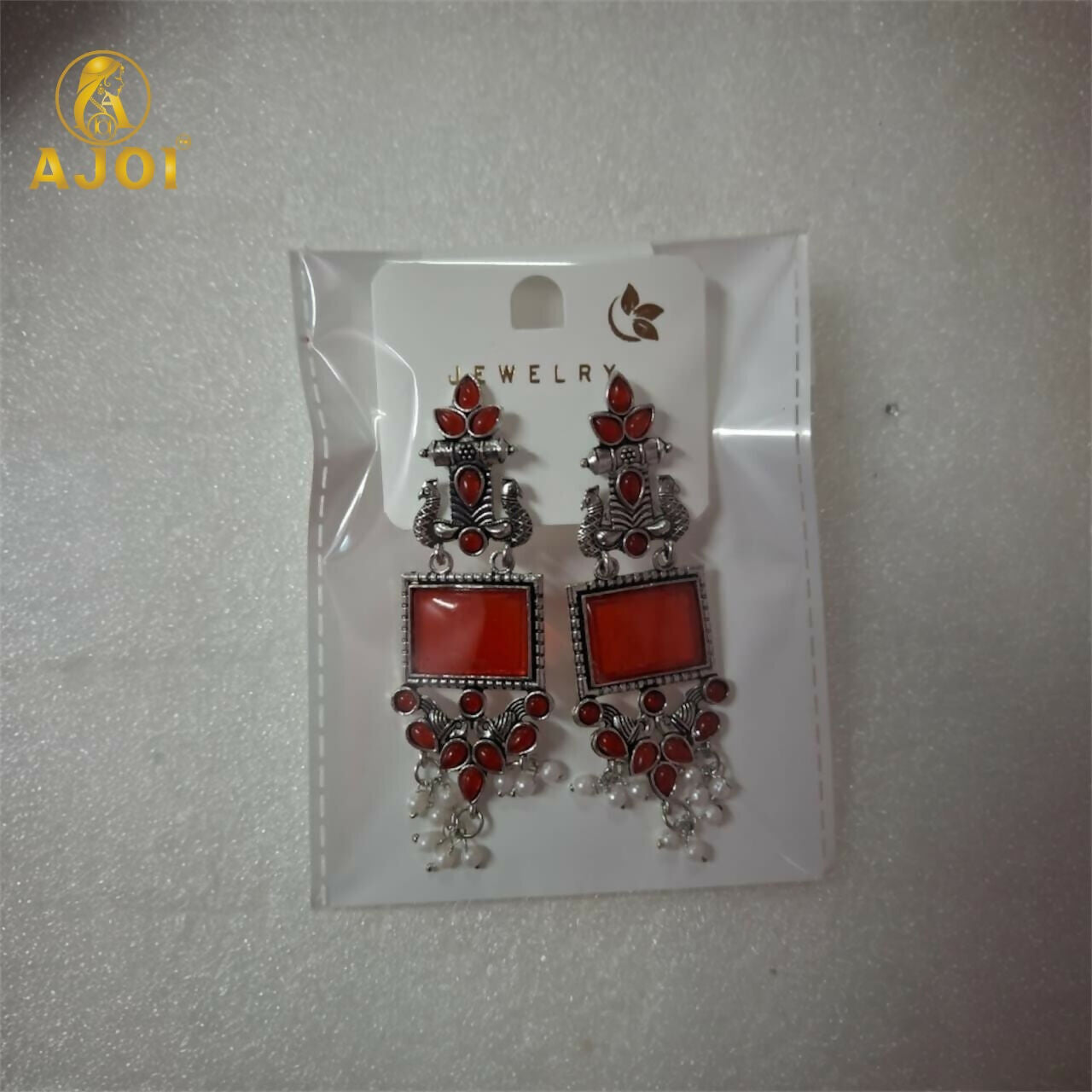 Elegant Red Stone Oxidised Silver Earrings with Pearl Danglers | Ethnic Statement Jewelry