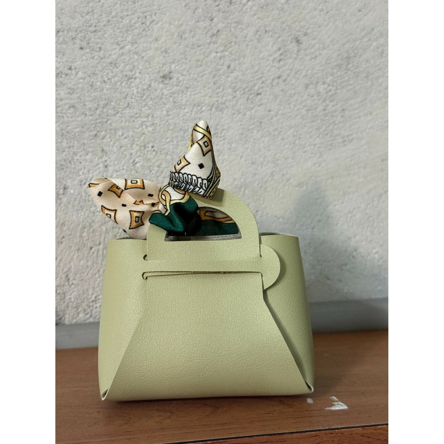 Women’s Light-Green Mini Handbag with Scarf Handle | Casual & Gift Purse