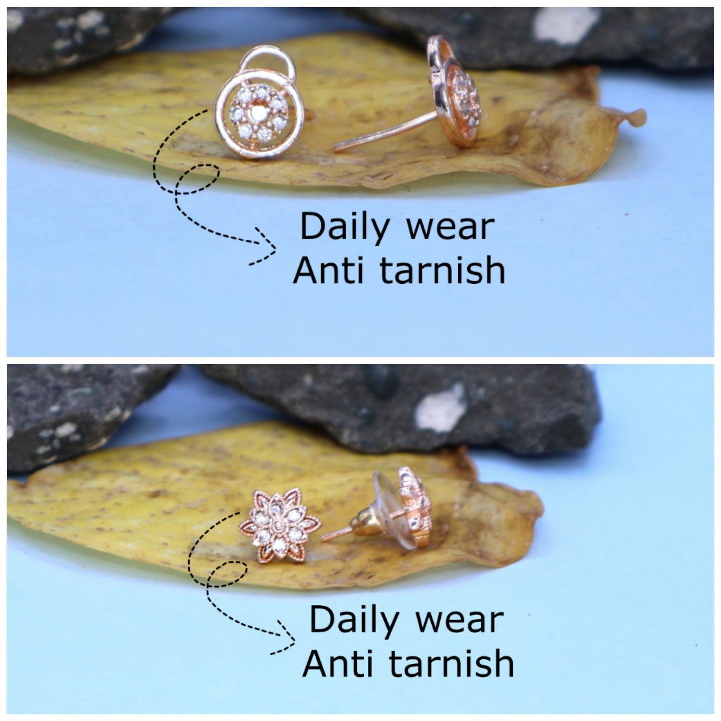 Rose Gold AD Halo & Lotus Stud Earrings for women and girls Combo Pack of 2