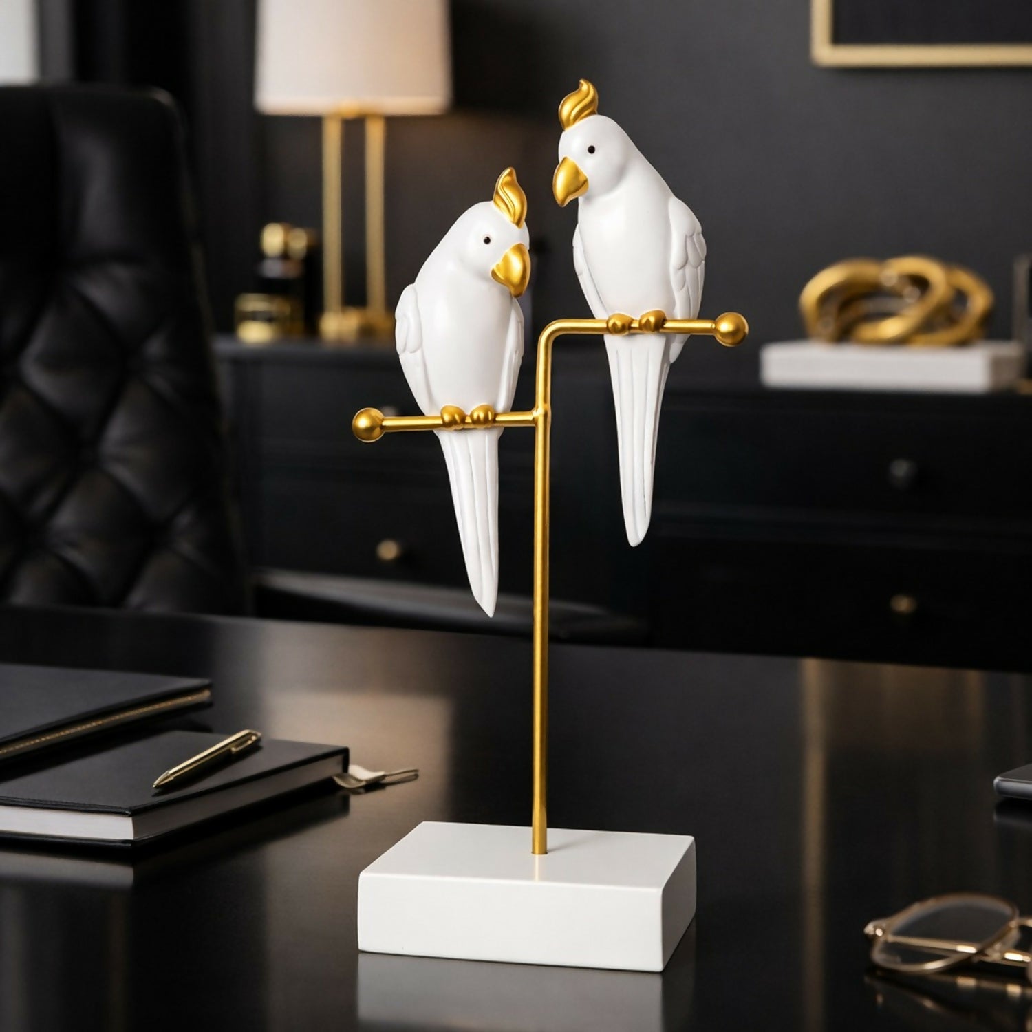 White & Gold Love Birds Decorative poly-resin Showpiece for Home & Office Décor