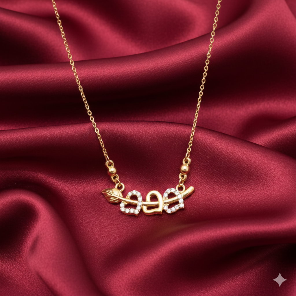 Gold Plated Interlocking Hearts Leaf AD Pendant Necklace For women and girls