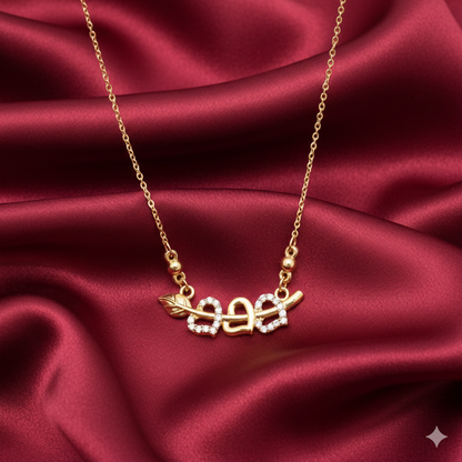 Gold Plated Interlocking Hearts Leaf AD Pendant Necklace For women and girls